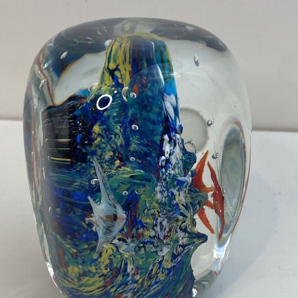 Paperweight Dynasty Gallery Glass Fish Flower Bubbles Heirloom Collection Vtg - Picture 2 of 10